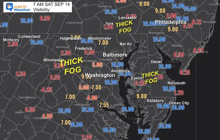 September 14 weather Saturday morning visibility