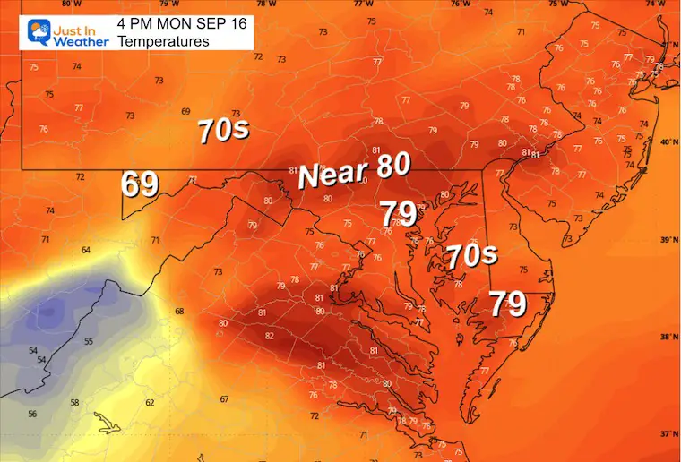 September 15 weather temperatures Monday afternoon