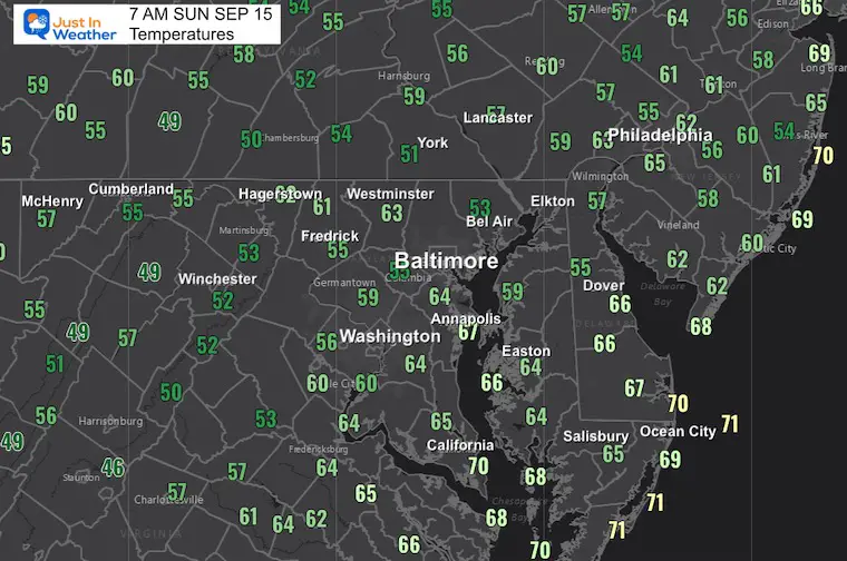 September 15 weather temperatures Sunday morning