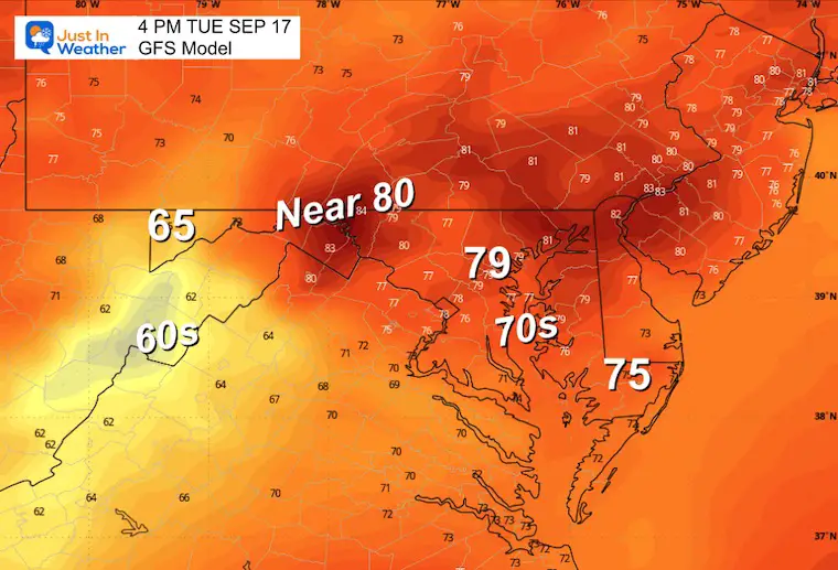 September 17 weather temperatures Tuesday morning