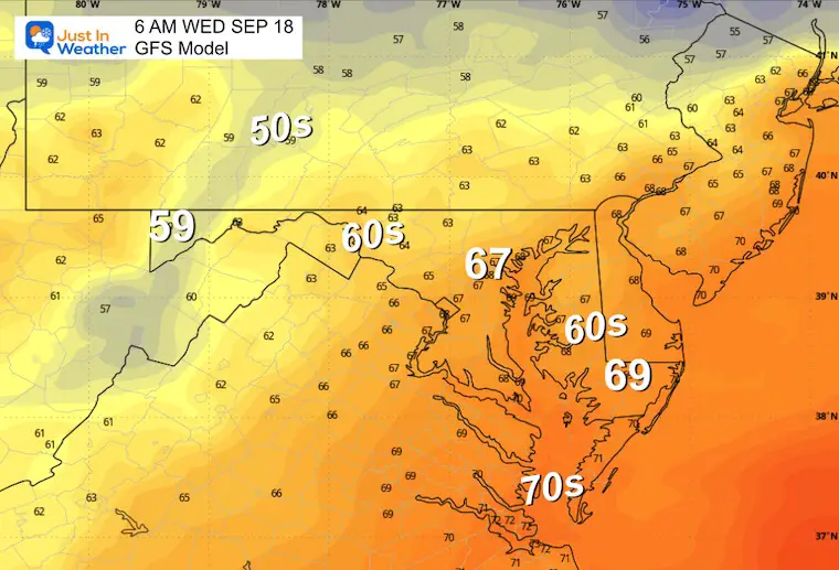 September 17 weather temperatures Wednesday morning