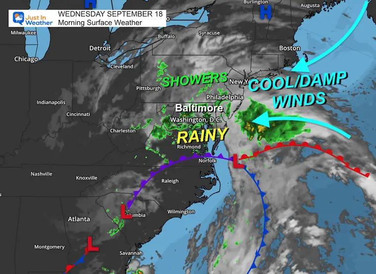 September 18 Weather Cool with rain bands from south-easterly storm