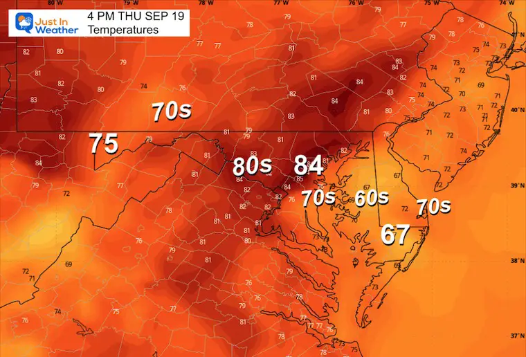 September 18 weather forecast temperatures Thursday afternoon