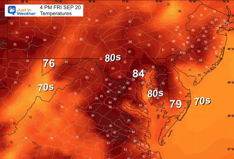 September 19 weather temperatures Friday afternoon