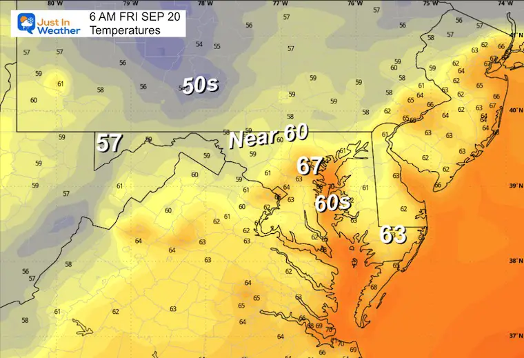 September 19 weather temperatures Friday morning