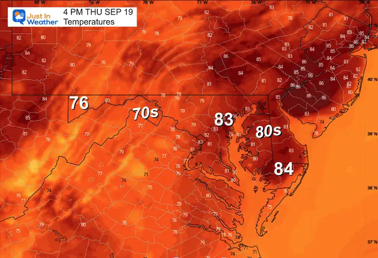 September 19 weather temperatures Thursday afternoon 