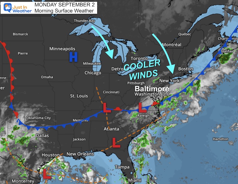 September 2 weather Monday Labor Day morning