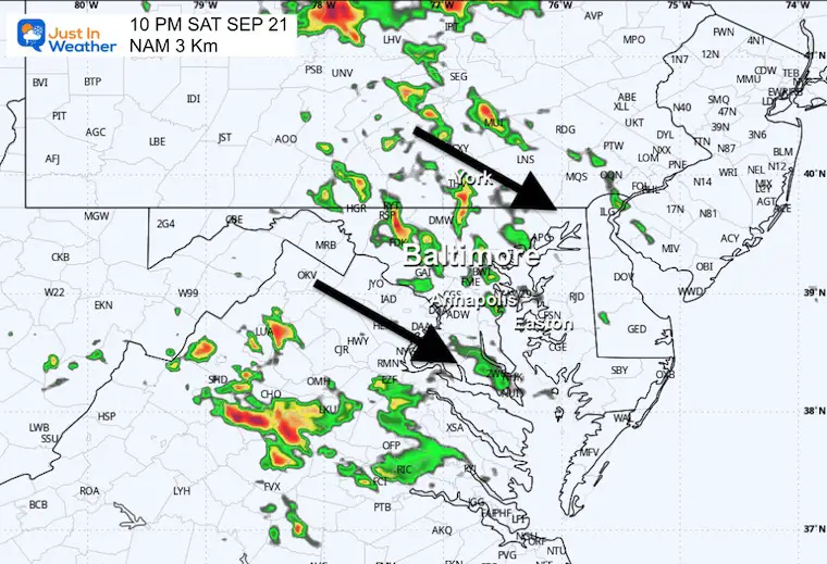 September 21 weather storm radar Saturday 10 PM NAM