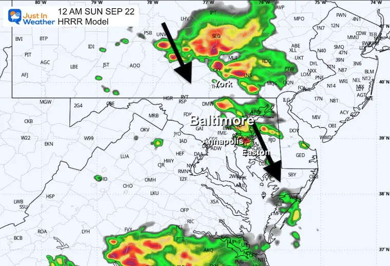 September 21 weather storm radar Saturday midnight HRRR