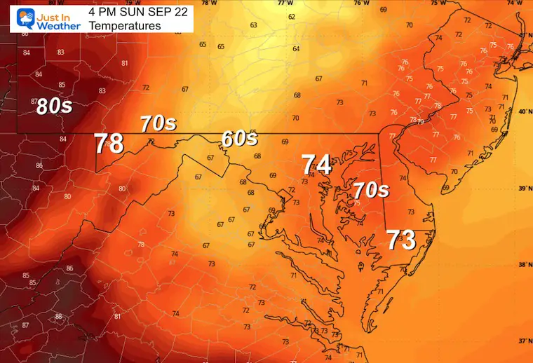 September 21 weather temperatures Sunday afternoon