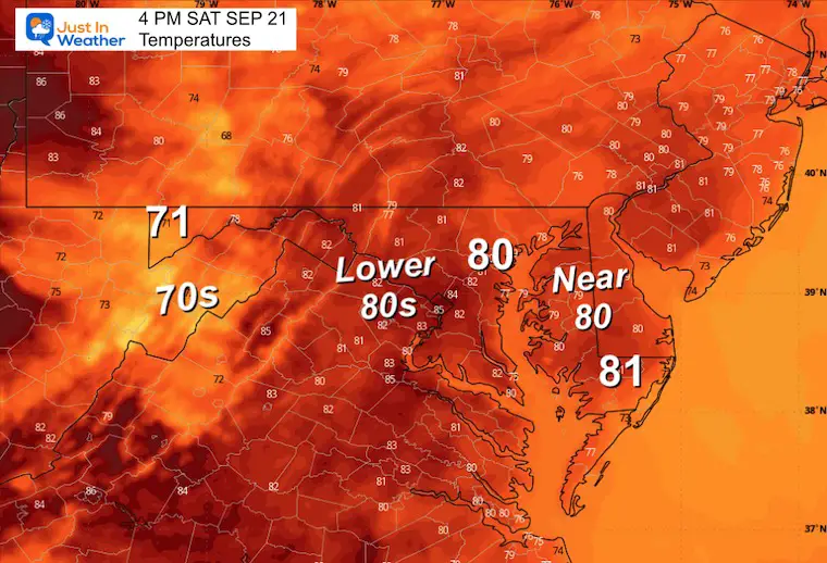 September 21 weather temperatures Saturday afternoon