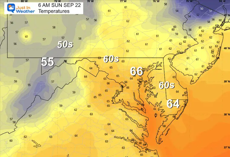 September 21 weather temperatures Sunday morning