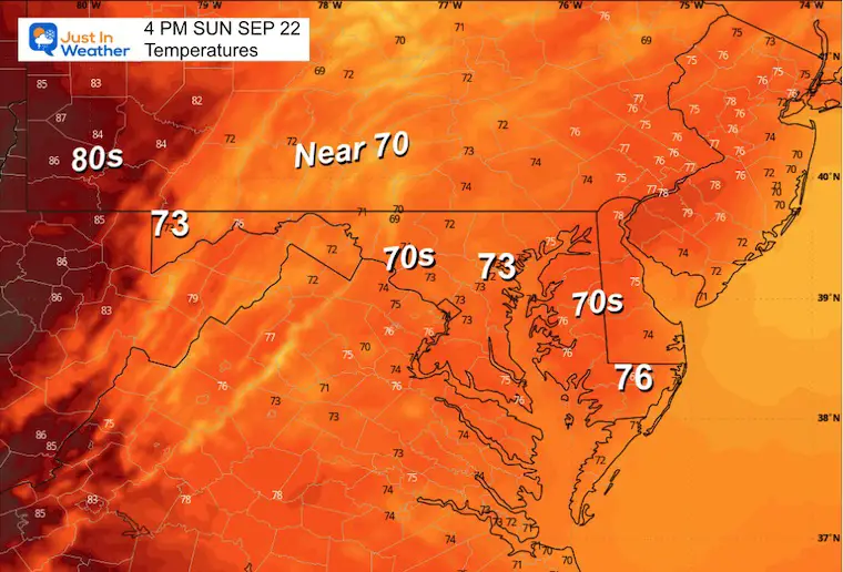 22 September Weather forecast Temperatures Sunday afternoon 