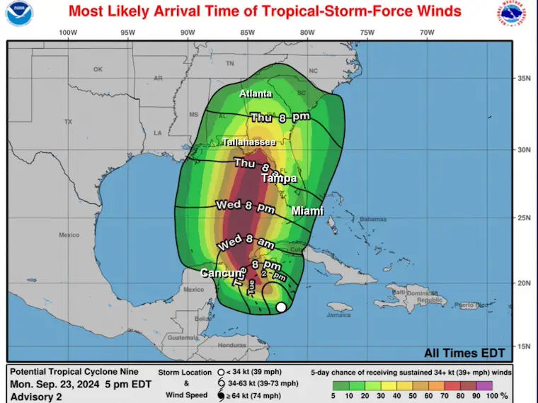 September 23 arrival time tropical storm winds