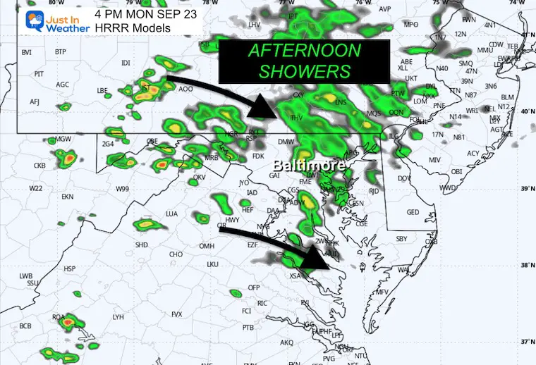 September 23 weather forecast rain radar Monday afternoon