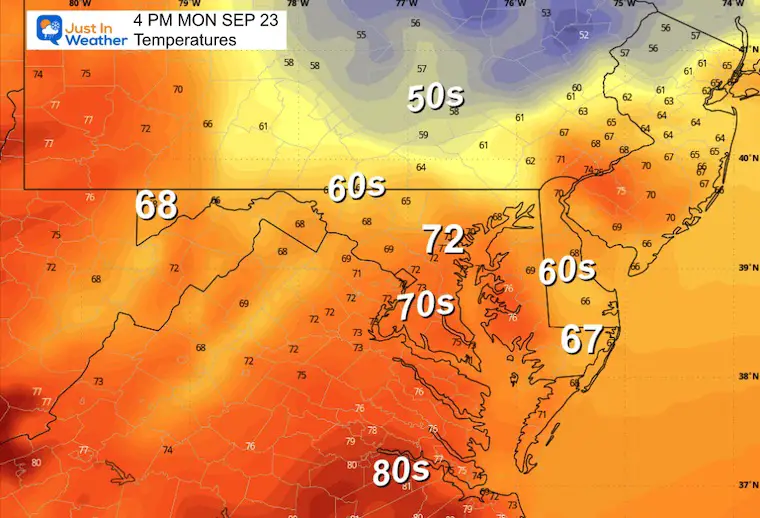 September 23 weather forecast temperatures Monday afternoon