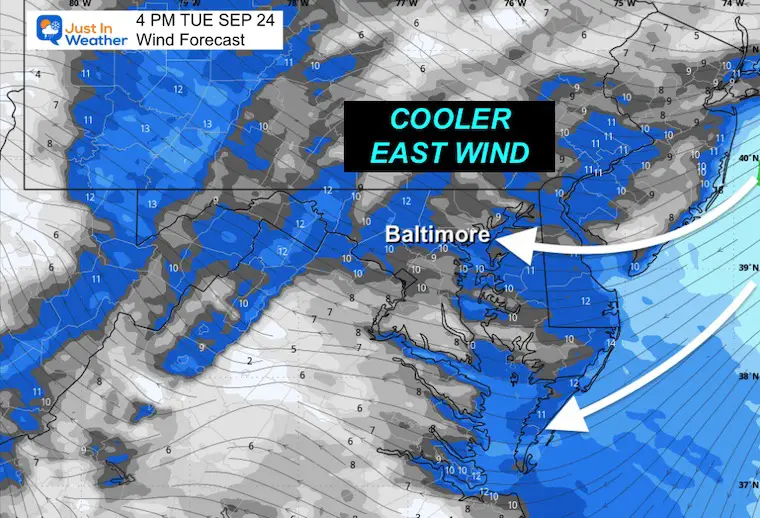 September 23 weather forecast wind Tuesday afternoon