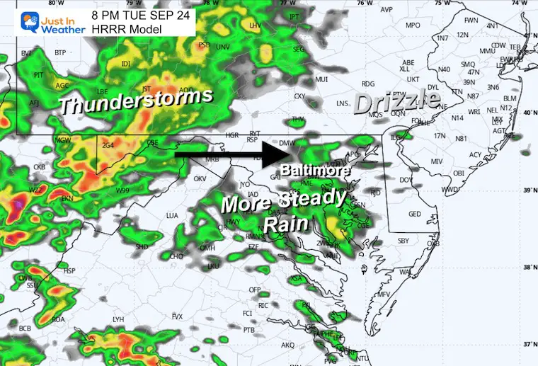 September 24 weather forecast radar rain Tuesday night