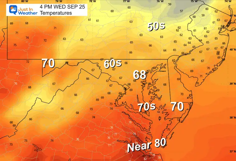 September 24 weather forecast temperatures Wednesday afternoon