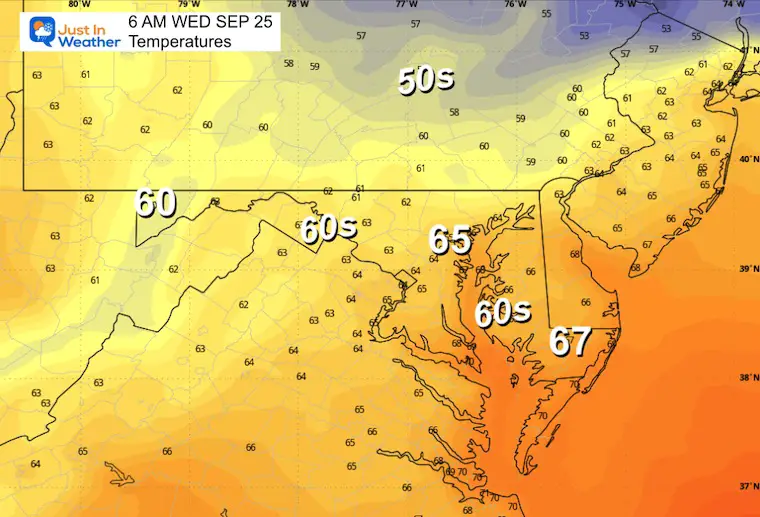 September 24 weather forecast temperatures Wednesday morning