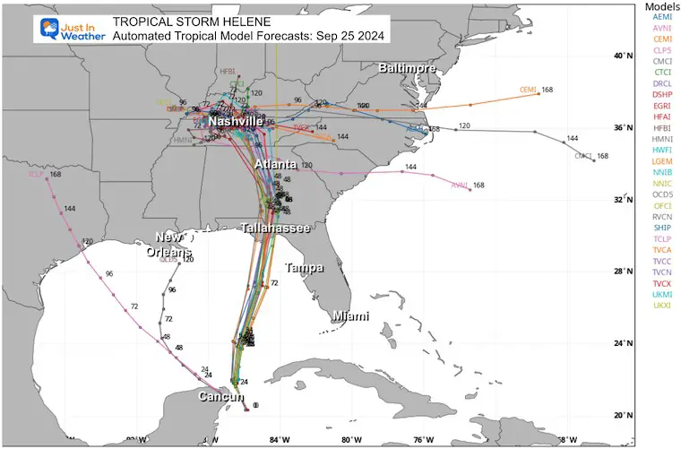 September 25 Helene forecast tracks tropical storm hurricane Models