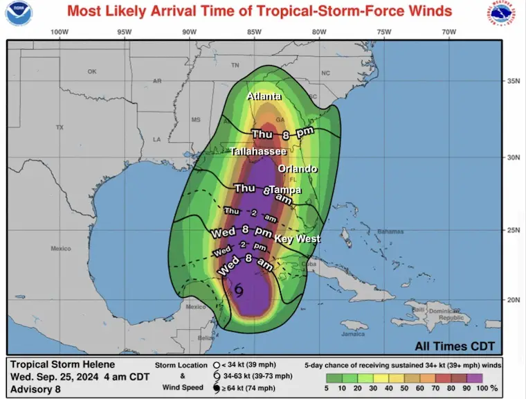 September 25 Tropical Storm Helene Wind Arrival Time