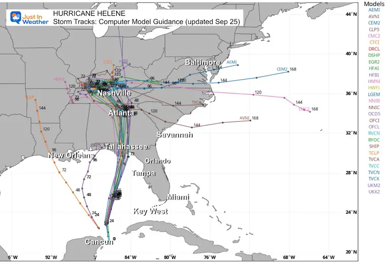 September 25 Hurricane Helene Computer Model Tracks Forecast