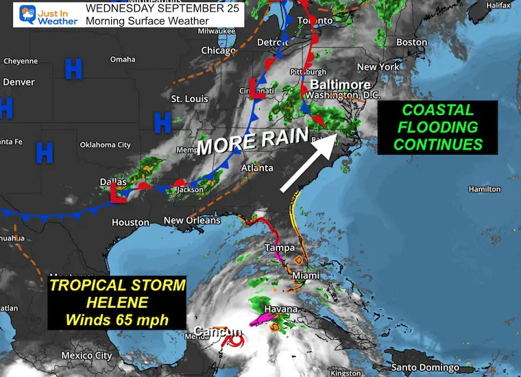 September 25 weatehr tropical storm Helene Wednesday morning