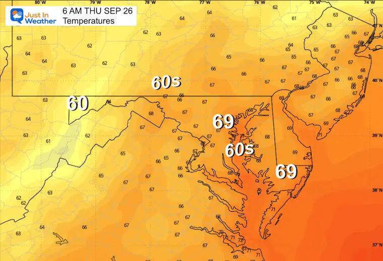 September 25 weather forecast temperatures Thursday morning 