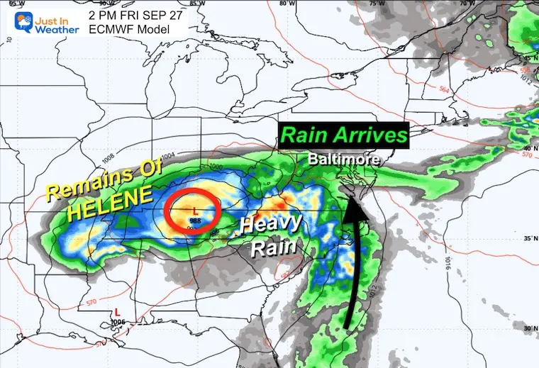 September 25 weather forecast rain Helene Friday