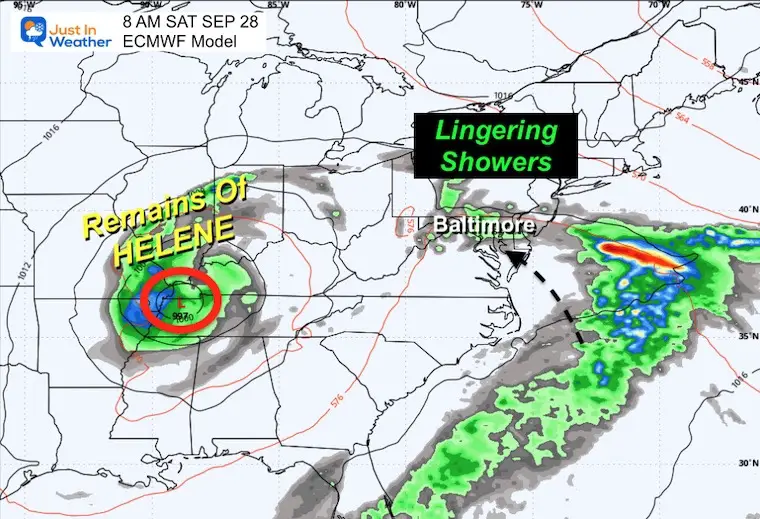 September 25 weather forecast rain Helene Saturday