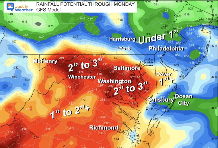 September 26 Hurricane Helene Rainfall GFS Maryland Virginia