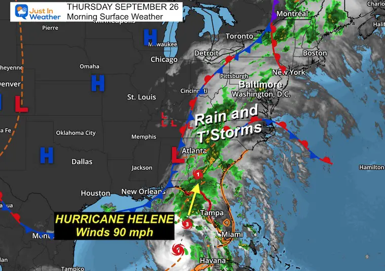 September 26 weather Hurricane Helene rain Thursday morning