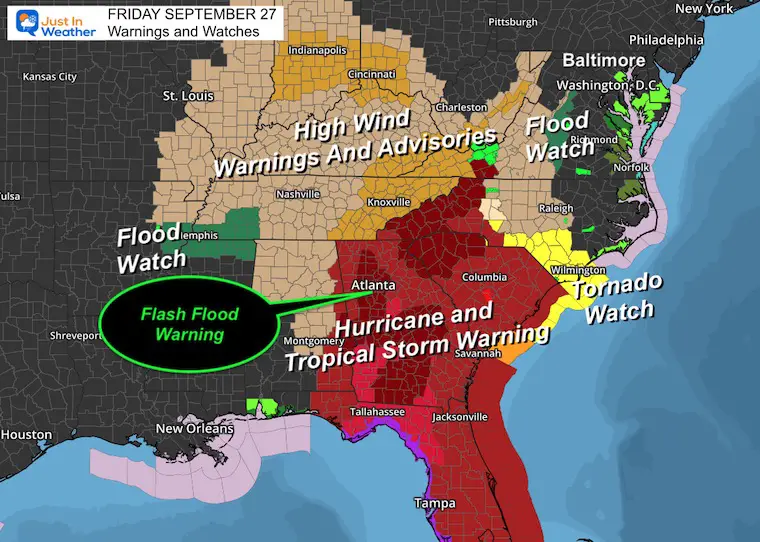 September 27 Helene Warnings and Watches