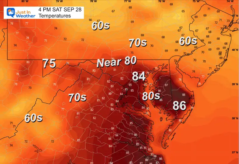 September 27 weather temperatures Saturday afternoon