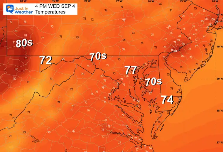 September 3 weather temperatures forecast Wednesday afternoon