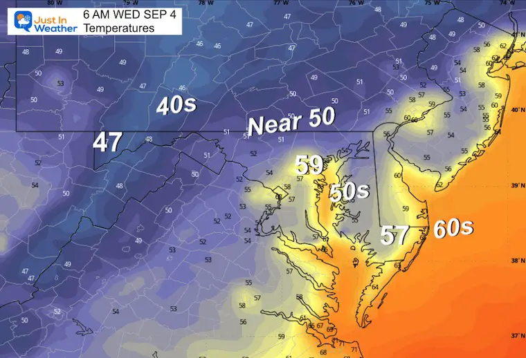 September 3 weather temperatures forecast Wednesday morning