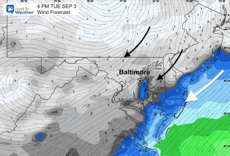 September 3 weather wind forecast Tuesday afternoon