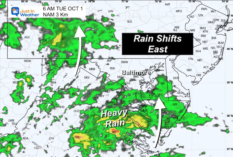 September 30 rainy weather Tuesday morning