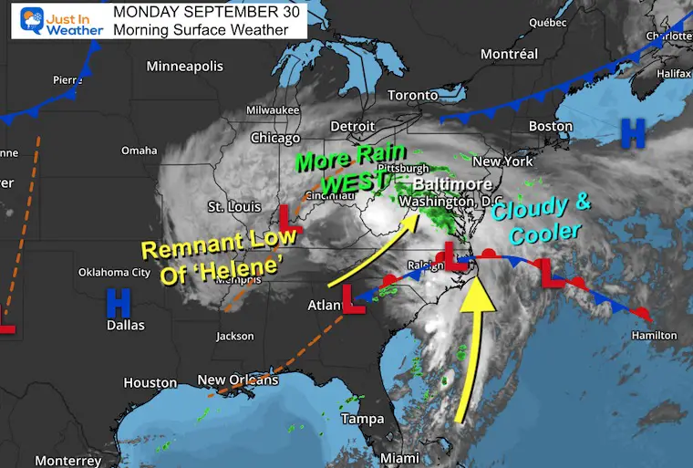 The remnants of Helene on September 30 bring back a chilly rain and could impact the Orioles' home playoff game