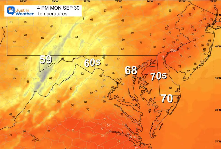 September 30 weather temperatures Monday afternoon