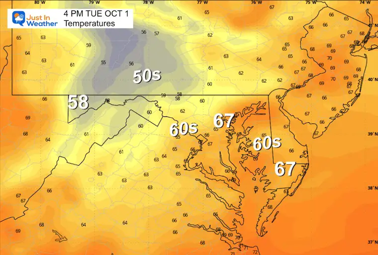 September 30 weather temperatures Tuesday afternoon