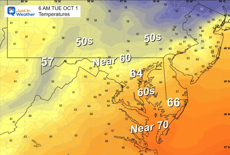 Weather temperatures for September 30 on Tuesday morning