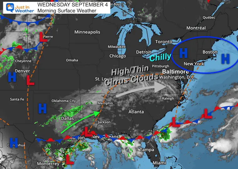 September 4 weather Wednesday morning