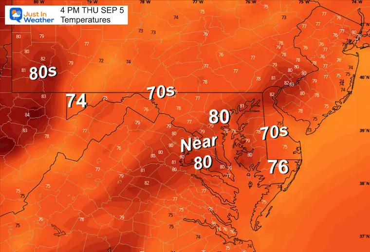 September 4 weather forecast temperatures Thursday afternoon