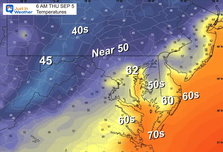 September 4 weather forecast temperatures Thursday morning