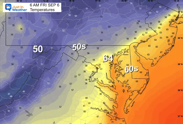 September 5 weather temperatures Friday morning