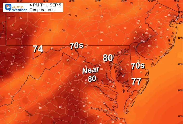 September 5 weather temperatures Thursday afternoon