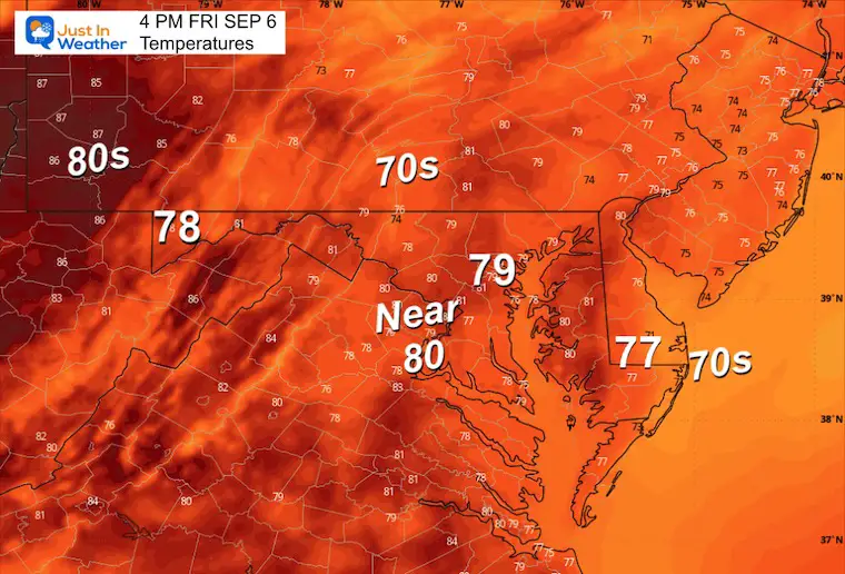 September 6 weather temperatures Friday afternoon