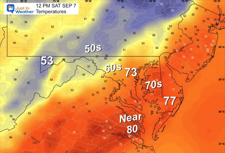 September 6 weather temperatures Saturday NOON